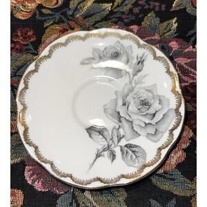 Foley Bone China Saucer Gray Rose Floral Gold‎ Trim Scalloped Edge England VTG